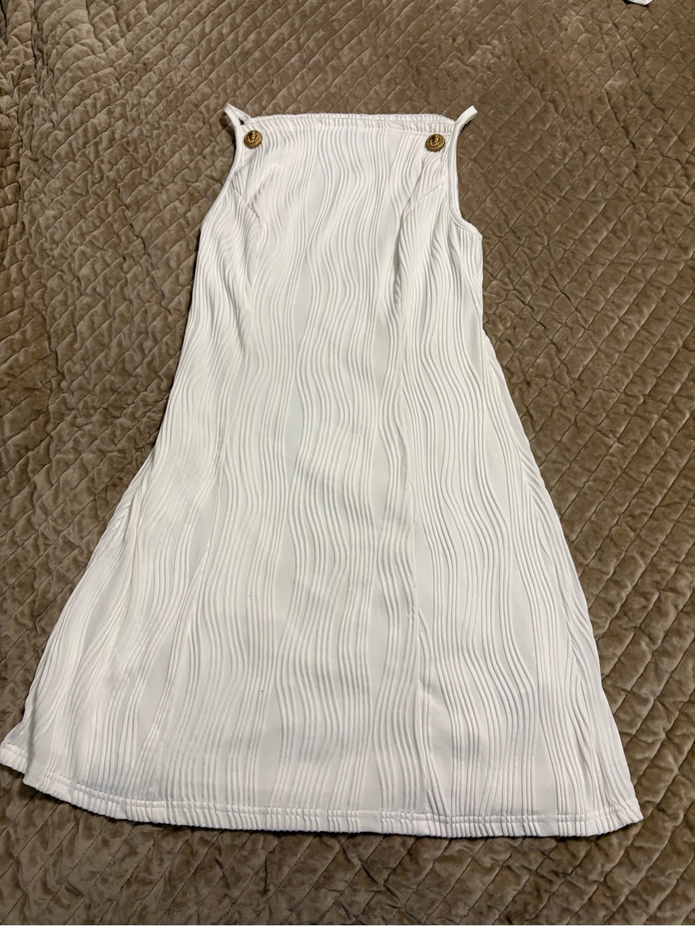 SHEIN White Textured Sleeveless Mini Dress with Gold Button Detail - Picture 2 of 6